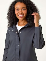 Roman Blue Petite Hooded Zip and Pocket Raincoat - Image 4 of 5
