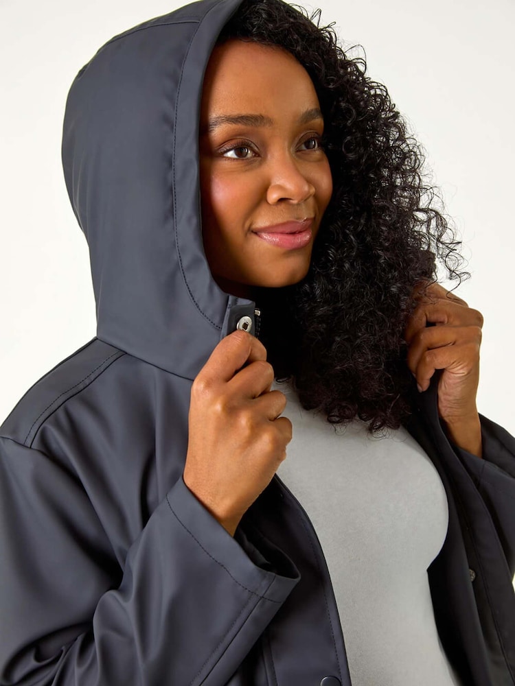 Roman Blue Petite Hooded Zip and Pocket Raincoat - Image 5 of 5