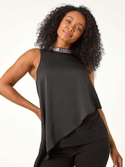 Roman Black Petite Hotfix Asymmetric Top - Image 2 of 5