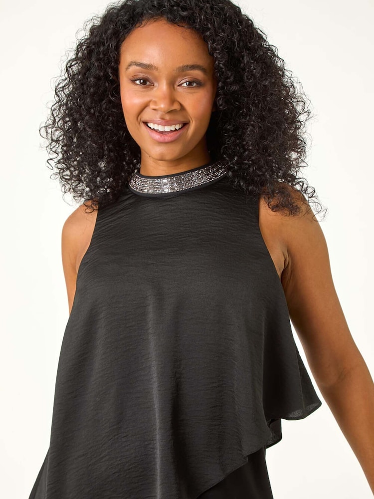 Roman Black Petite Hotfix Asymmetric Top - Image 4 of 5