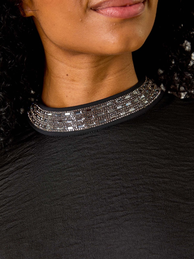 Roman Black Petite Hotfix Asymmetric Top - Image 5 of 5