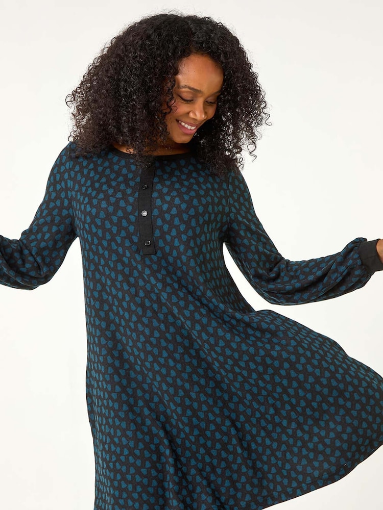 Roman Blue Petite Geometric Button A-Line Dress - Image 1 of 5