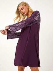 Roman Purple Petite Contrast Sequin Shift Stretch Dress - Image 1 of 5