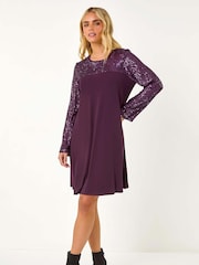 Roman Purple Petite Contrast Sequin Shift Stretch Dress - Image 2 of 5