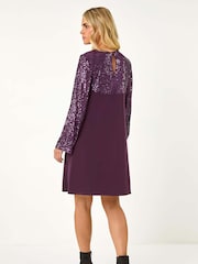 Roman Purple Petite Contrast Sequin Shift Stretch Dress - Image 3 of 5