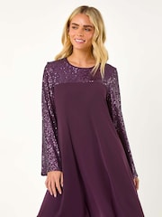Roman Purple Petite Contrast Sequin Shift Stretch Dress - Image 4 of 5