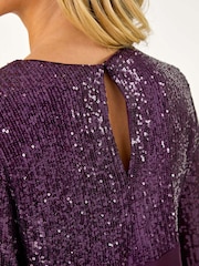 Roman Purple Petite Contrast Sequin Shift Stretch Dress - Image 5 of 5