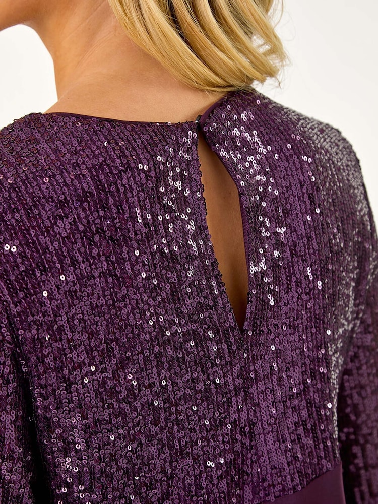 Roman Purple Petite Contrast Sequin Shift Stretch Dress - Image 5 of 5