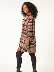 Roman Orange Petite Print Swing Stretch Dress - Image 3 of 5