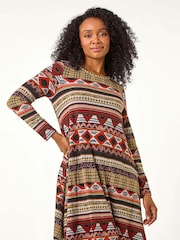 Roman Orange Petite Print Swing Stretch Dress - Image 4 of 5