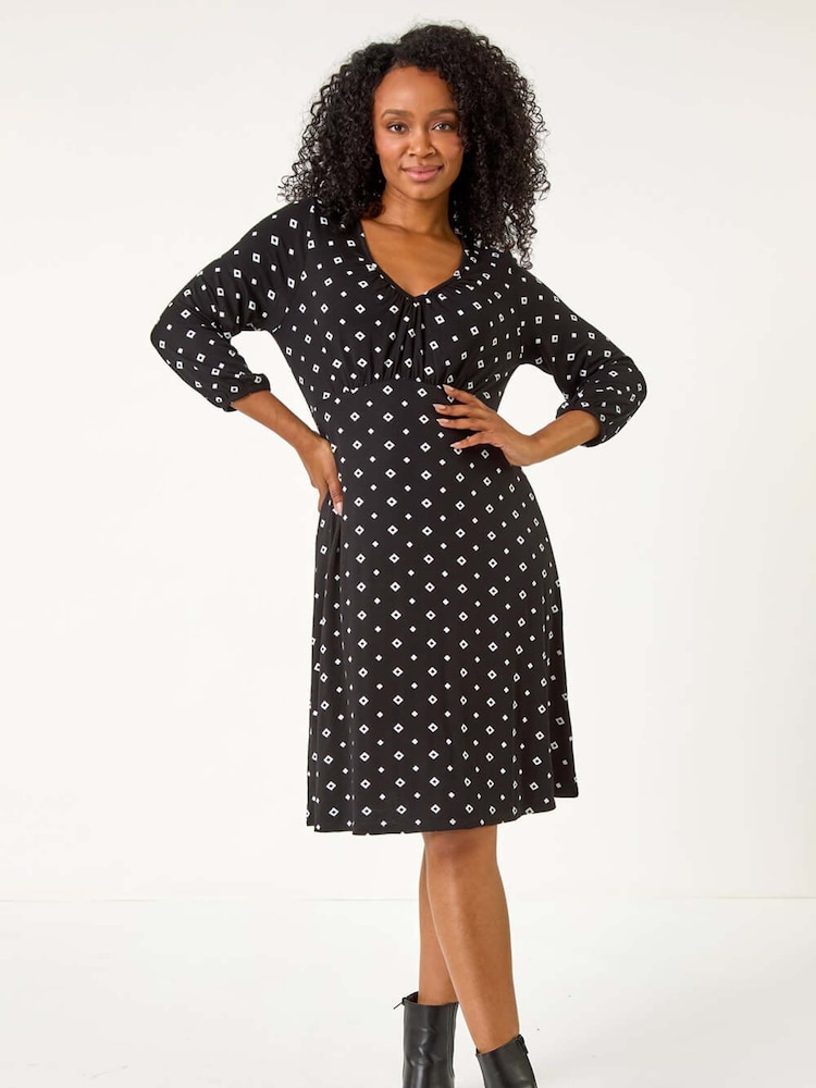 Roman Black Petite Geometric Pattern Mini Dress - Image 1 of 5
