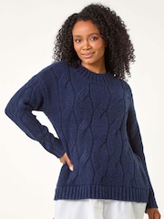 Roman Blue Petite Cable Detail Shirt Jumper - Image 2 of 5