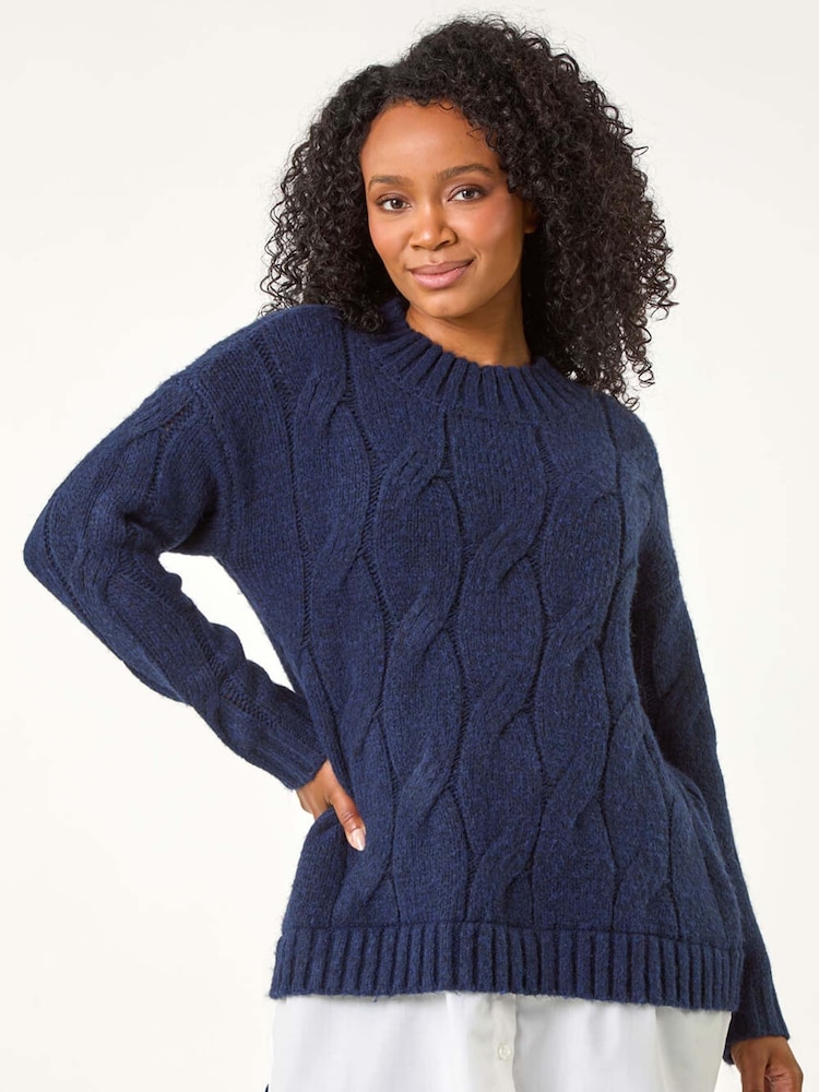 Roman Blue Petite Cable Detail Shirt Jumper - Image 2 of 5