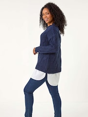 Roman Blue Petite Cable Detail Shirt Jumper - Image 3 of 5