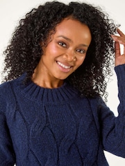Roman Blue Petite Cable Detail Shirt Jumper - Image 4 of 5