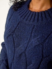 Roman Blue Petite Cable Detail Shirt Jumper - Image 5 of 5