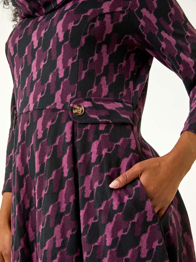 Roman Purple Petite Abstract Print Hanky Hem Stretch Dress - Image 5 of 5