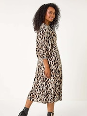 Roman Black Petite Animal Print Stretch Midi Dress - Image 3 of 5