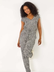 Roman Black Petite Abstract Tie Detail Jumpsuit - Image 2 of 5