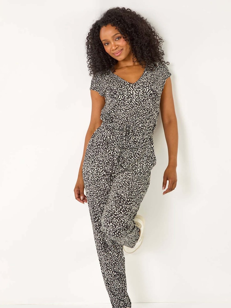Roman Black Petite Abstract Tie Detail Jumpsuit - Image 2 of 5