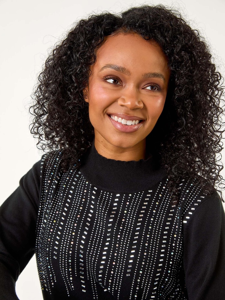 Roman Black Petite Hotfix Knitted Jumper - Image 1 of 5
