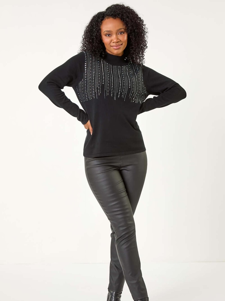 Roman Black Petite Hotfix Knitted Jumper - Image 2 of 5