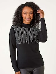 Roman Black Petite Hotfix Knitted Jumper - Image 4 of 5