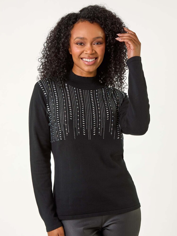 Roman Black Petite Hotfix Knitted Jumper - Image 4 of 5