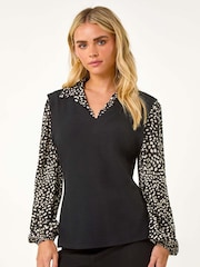 Roman Black Petite 2 in 1 Contrast V-Neck Top - Image 1 of 5