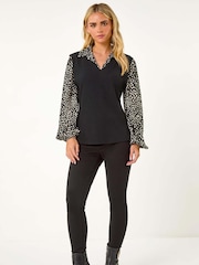 Roman Black Petite 2 in 1 Contrast V-Neck Top - Image 2 of 5