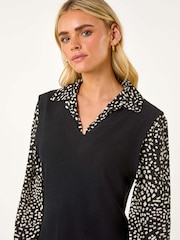 Roman Black Petite 2 in 1 Contrast V-Neck Top - Image 4 of 5