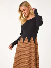 Roman Brown Petite Contrast Knit Dress - Image 1 of 5