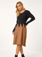 Roman Brown Petite Contrast Knit Dress - Image 2 of 5