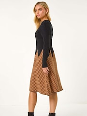 Roman Brown Petite Contrast Knit Dress - Image 3 of 5