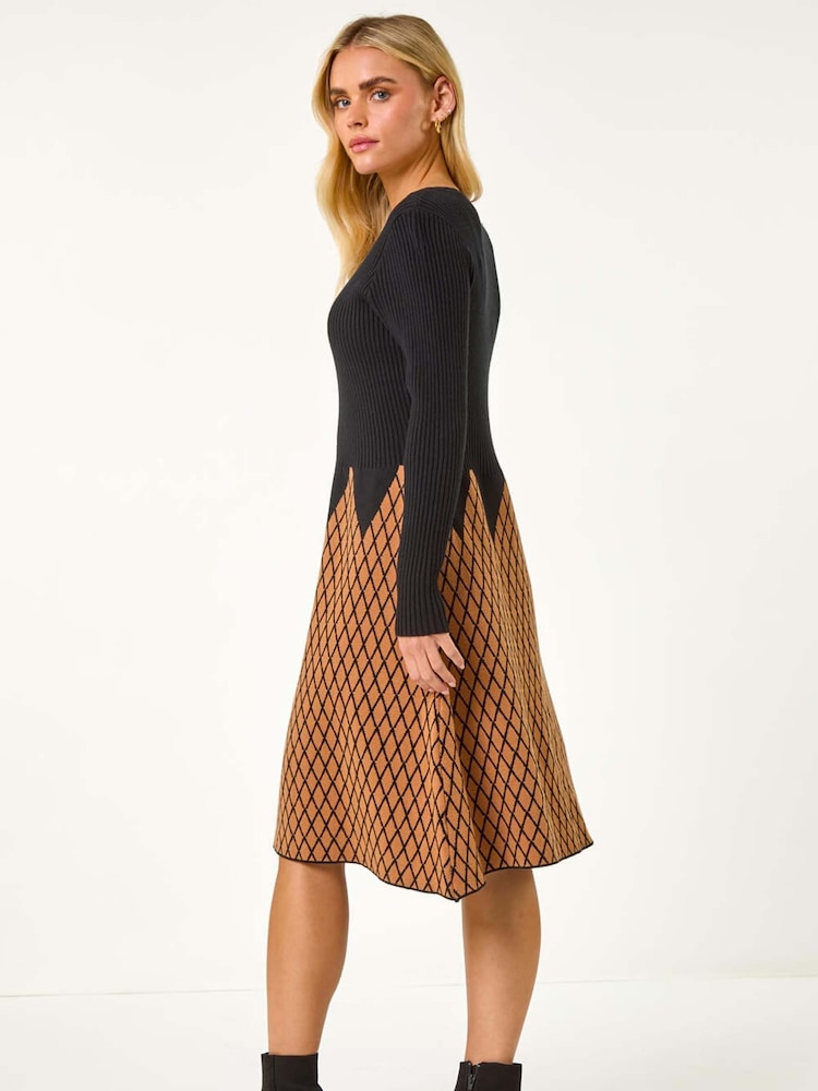 Roman Brown Petite Contrast Knit Dress - Image 3 of 5