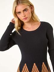 Roman Brown Petite Contrast Knit Dress - Image 4 of 5