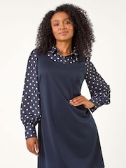 Roman Blue Petite 2 in 1 Collared Contrast Dress - Image 2 of 5