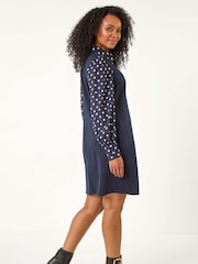 Roman Blue Petite 2 in 1 Collared Contrast Dress - Image 3 of 5