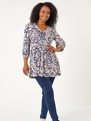 Roman Blue Petite Abstract Print Tunic - Image 2 of 5