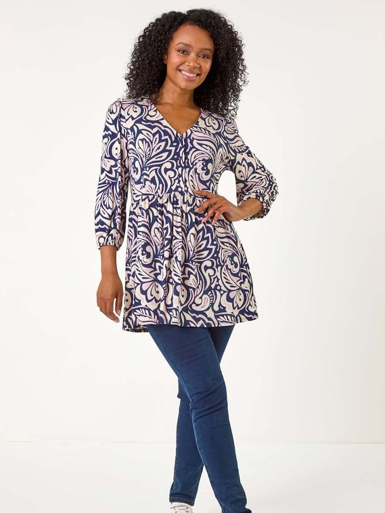 Roman Blue Petite Abstract Print Tunic - Image 2 of 5 Roman Blue Petite Abstract Print Tunic - Image 2 of 5