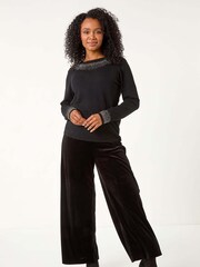 Roman Black Petite Hotfix Embellished Knit Jumper - Image 2 of 5