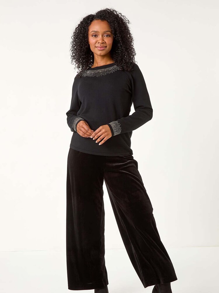 Roman Black Petite Hotfix Embellished Knit Jumper - Image 2 of 5