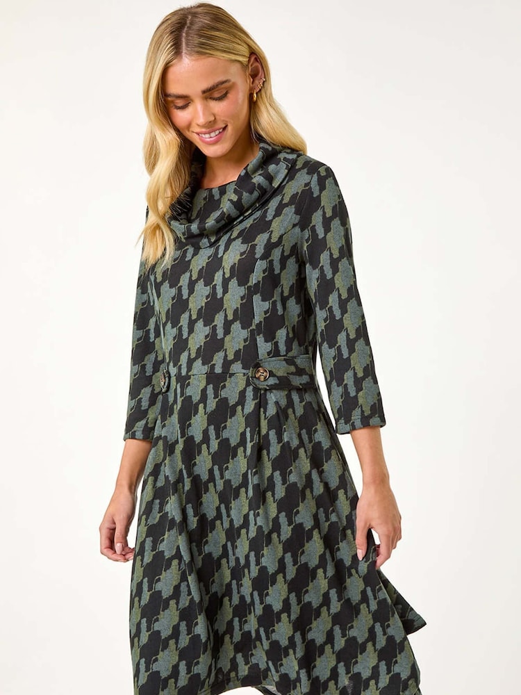 Roman Green Petite Abstract Print Hanky Hem Stretch Dress - Image 1 of 5