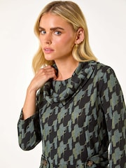 Roman Green Petite Abstract Print Hanky Hem Stretch Dress - Image 4 of 5