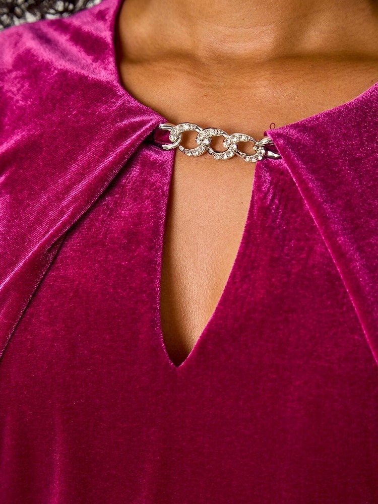 Roman Pink Petite Constrast Sleeve Velvet Dress - Image 5 of 5