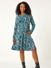 Roman Petite Spot Print Swing Stretch Dress - Image 1 of 5