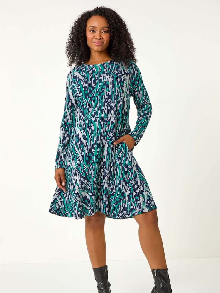 Roman Petite Spot Print Swing Stretch Dress - Image 1 of 5