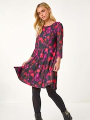 Roman Red Petite Abstract Print Seam Detail Dress - Image 1 of 5