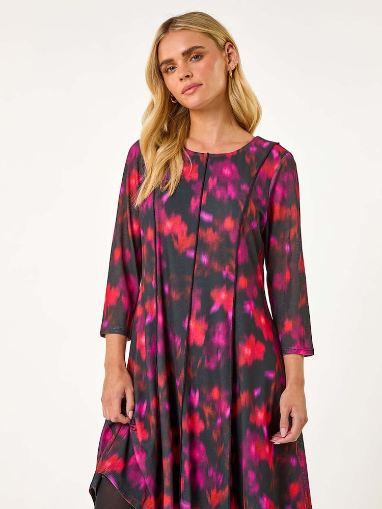 Roman Red Petite Abstract Print Seam Detail Dress - Image 2 of 5