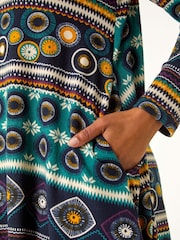 Roman Blue Petite Nordic Print Swing Stretch Dress - Image 5 of 5